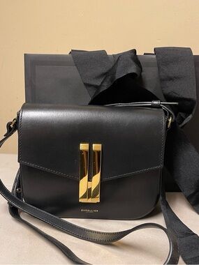 DeMellier Black Leather Crossbody with Gold Clasp
